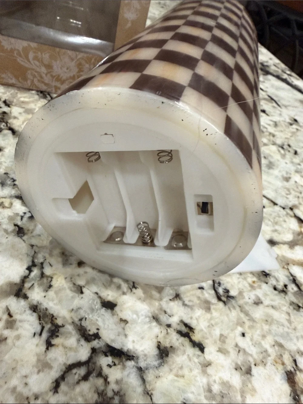 MacKenzie-Childs Brown and Cream Check Pillar Candle